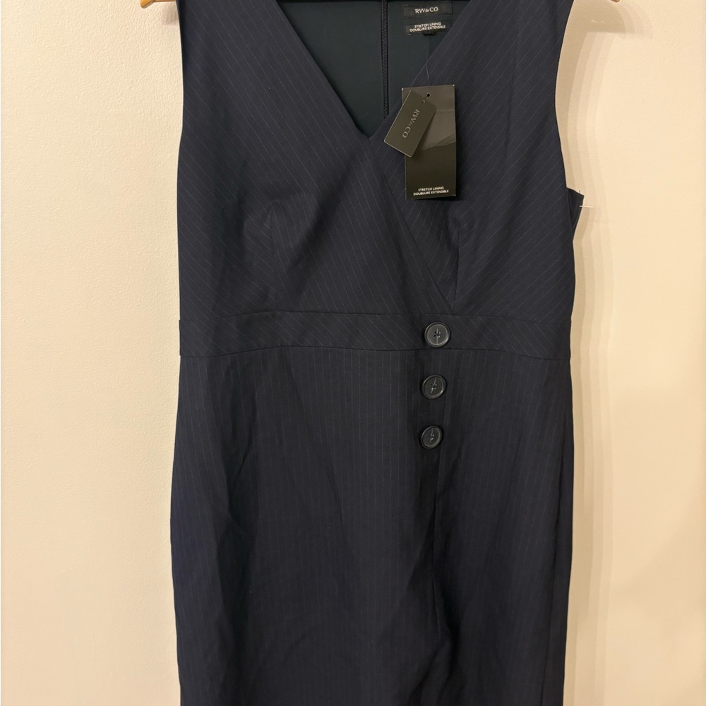 RW&CO. Navy pinstripe dress with Stretch Lining